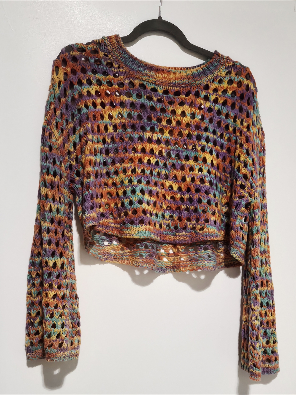 Multicolor Open-Knit Cropped Sweater